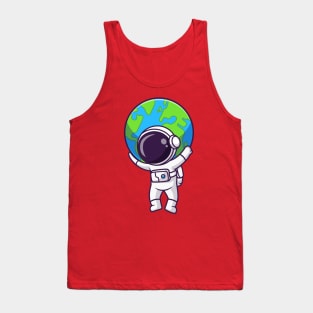 Cute Astronaut Bring Earth In Space Cartoon Tank Top